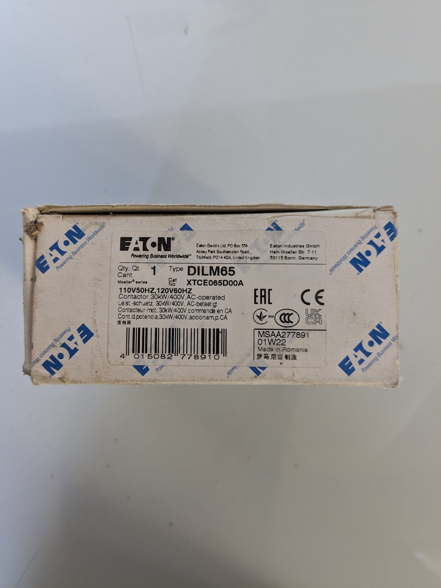 *NEW* Eaton xStart Contactor, 230 V ac Coil, 3-Pole, 40 A, 18.5 kW, 3NO, 400 V ac - Robot Hub