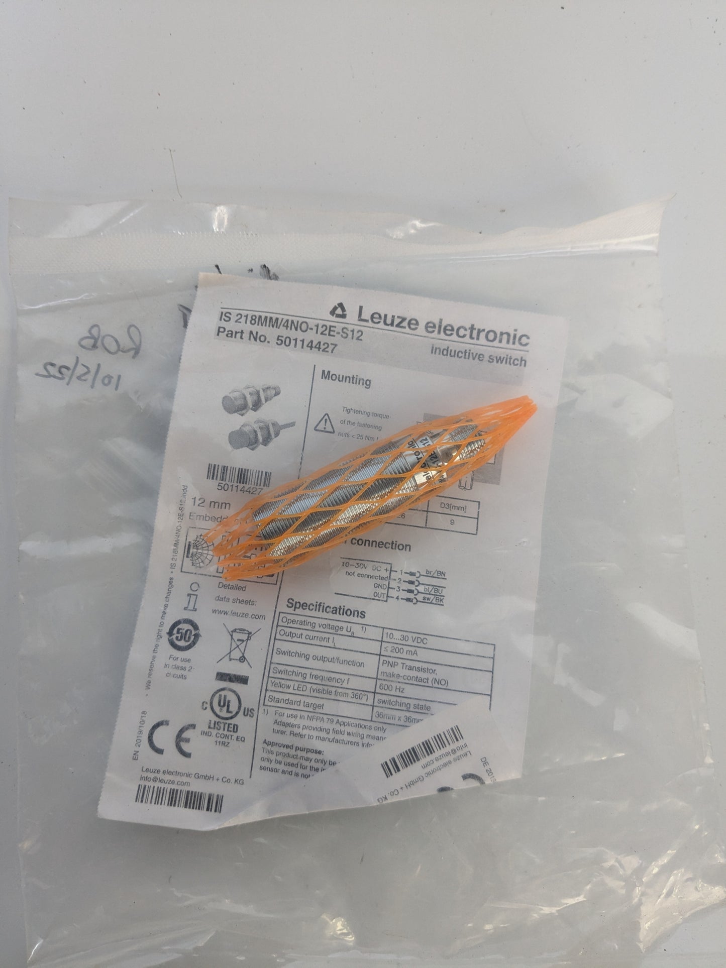 *NEW* Leuze 50114427 Inductive Switch, IS 218MM/4NO-12E-S12 - Robot Hub