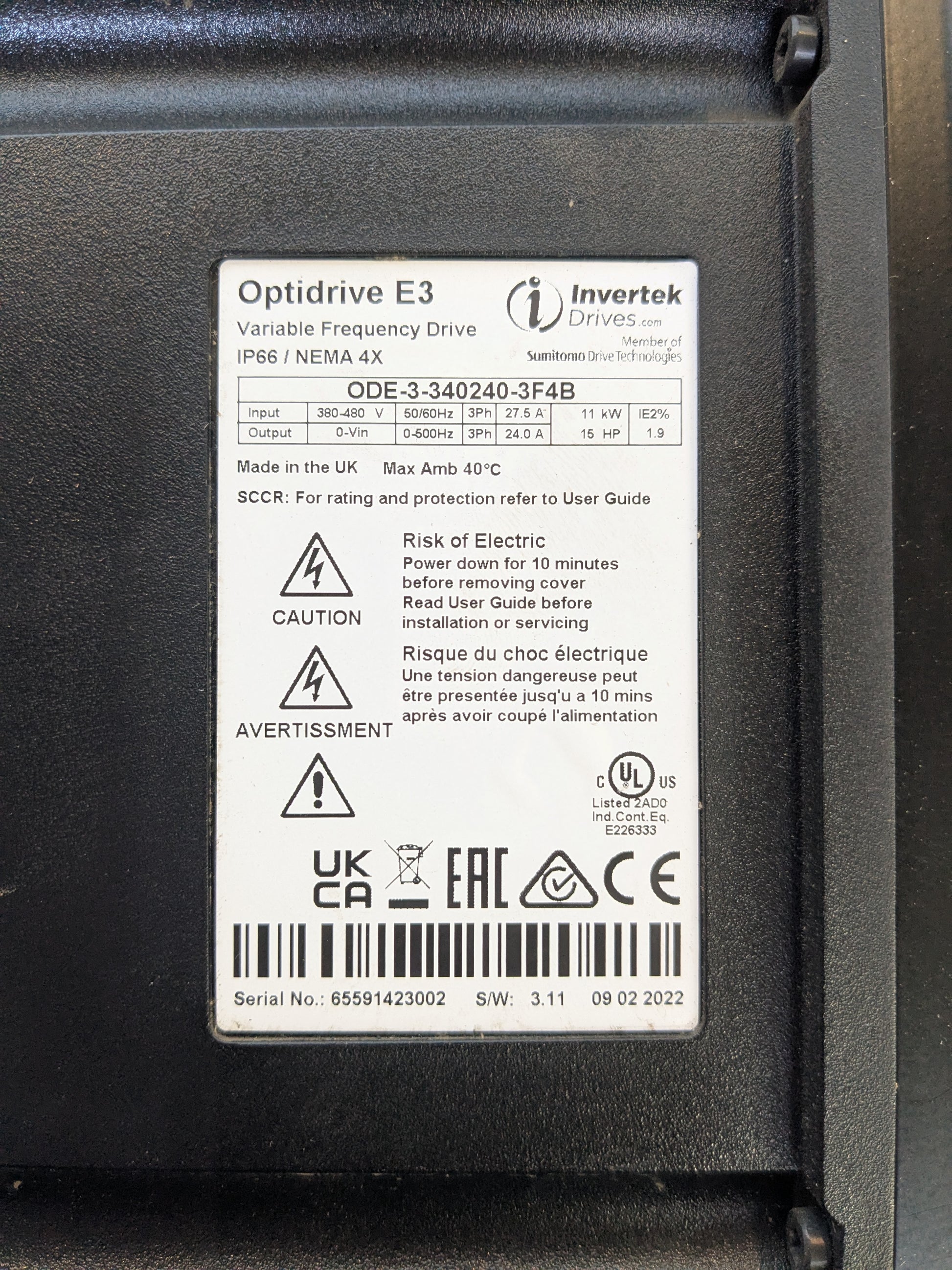 *NEW* ODE-3-340240-3F4B Invertek IP66 Outdoor Switched Variable Frequency Drive - Robot Hub