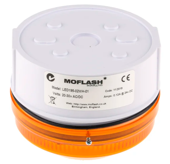 *NEW* Moflash LED195 Series Amber Flashing Beacon, 20 → 30 V ac/dc, Surface Mount, Wall Mount, LED Bulb, IP65 - Robot Hub